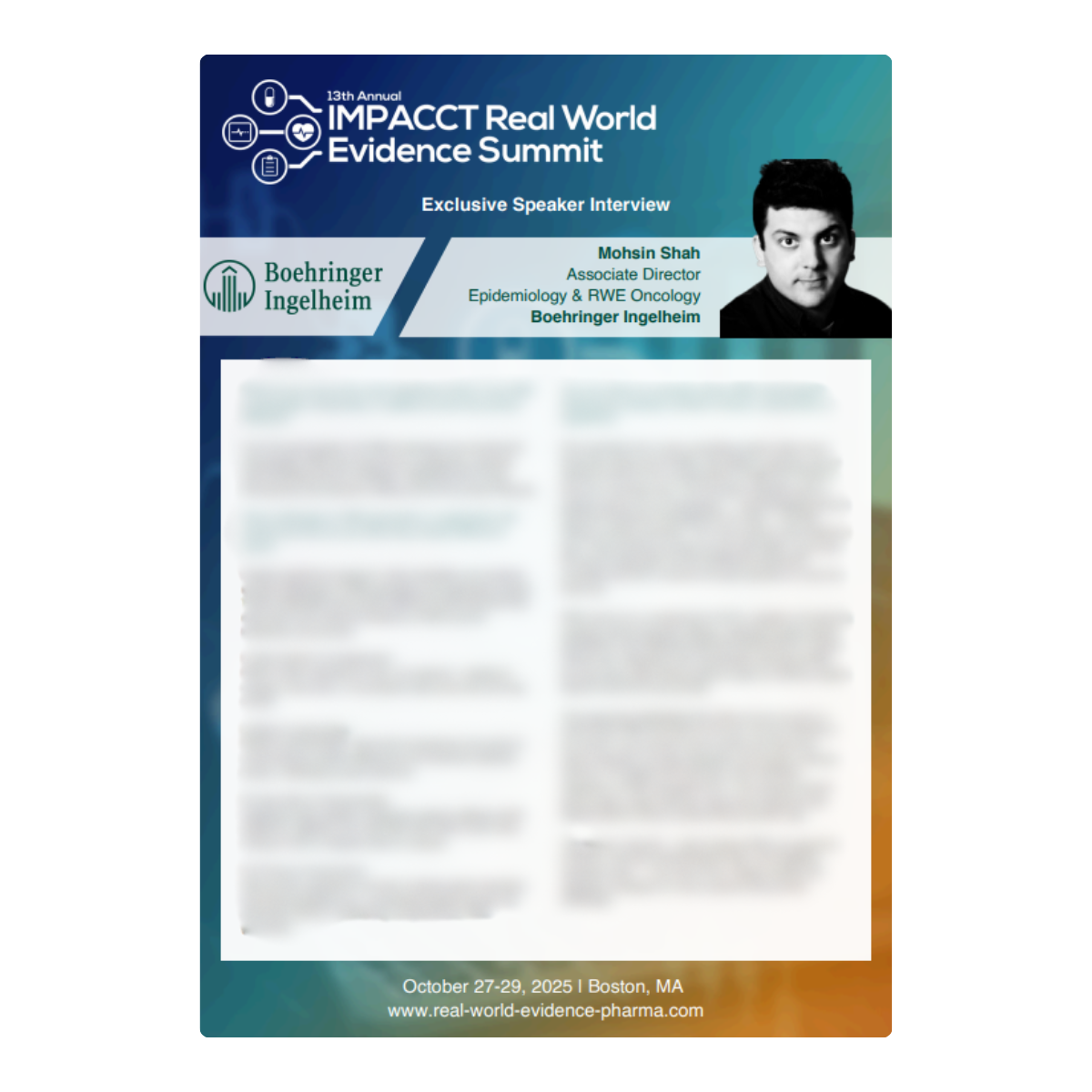 13th IMPACCT Real-World Evidence - Speaker - Boehringer Ingelheim 13th IMPACCT Real-World Evidence - Speaker - Boehringer Ingelheim
